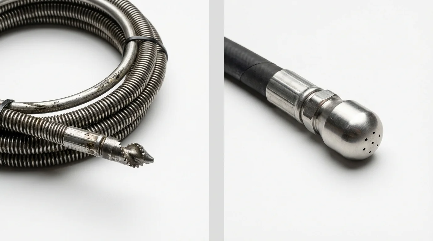 Drain snake cable and hydro jetting nozzle used for drain cleaning in Humboldt, TN